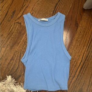 Zara Blue Muscle Tee Crop Top